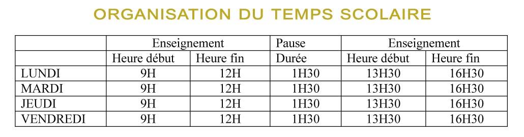 Organisation du temps scolaire quiestede